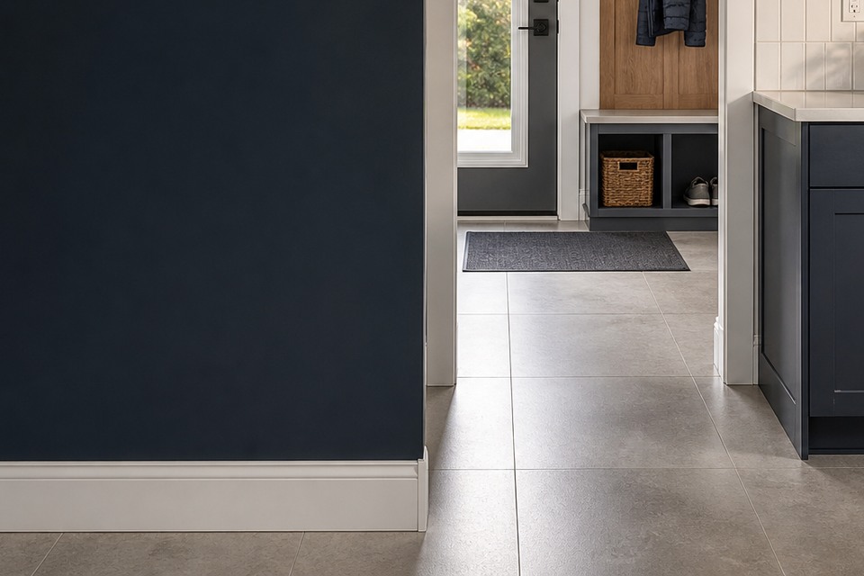 Detailed view for Tile installation in Ajax showing tile cuts, grout joints and surface transitions