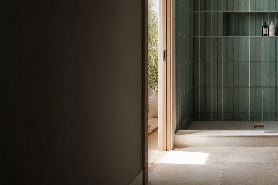 Detailed view for Tile installation in Aurora showing tile cuts, grout joints and surface transitions