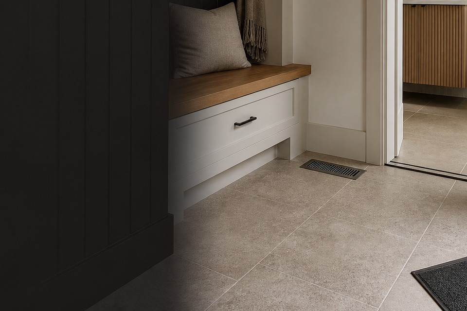 Detailed view for Tile installation in Georgetown showing tile cuts, grout joints and surface transitions