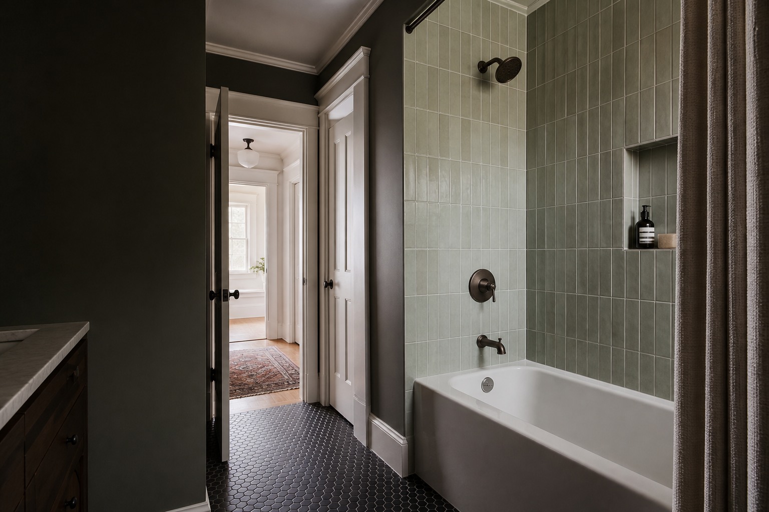 Tile installation in Guelph room view showing tile scale, joint layout and adjoining finishes