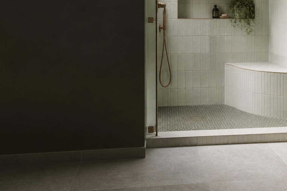 Detailed view for Small-Format and Mosaic Tile Installation showing tile cuts, grout joints and surface transitions