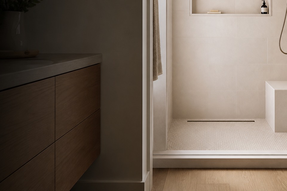 Detailed view for Tile installation in Thornhill showing tile cuts, grout joints and surface transitions