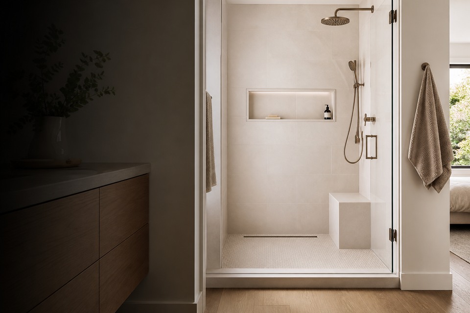 Tile installation in Thornhill room view showing tile scale, joint layout and adjoining finishes