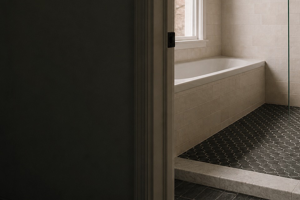 Detailed view for Tile installation in Unionville showing tile cuts, grout joints and surface transitions