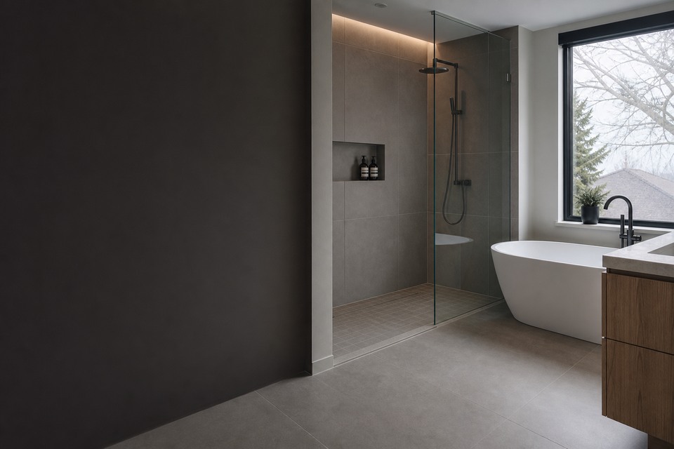 Tile installation in Vaughan room view showing tile scale, joint layout and adjoining finishes