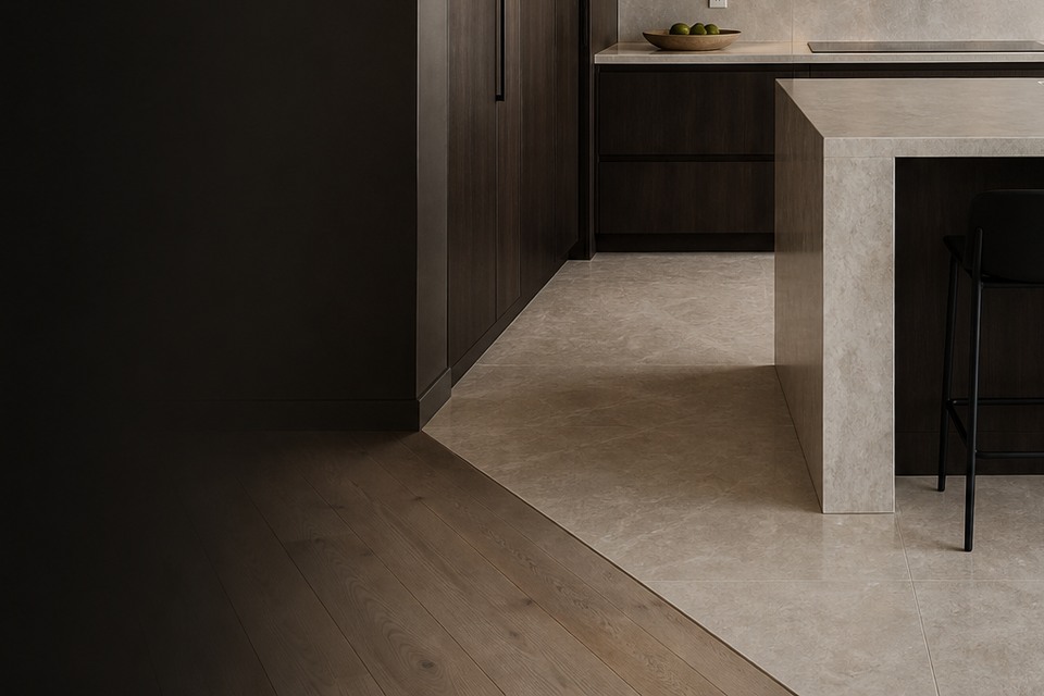 Detailed view for Tile installation in North York showing tile cuts, grout joints and surface transitions
