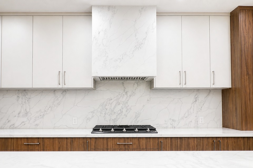 Tile corner and edges near kitchen cabinetry