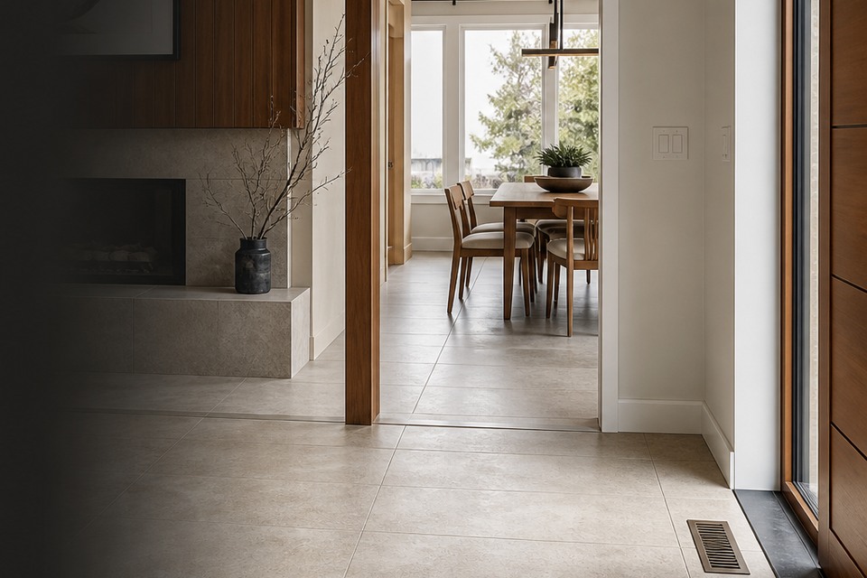 Detailed view for Tile installation in Burlington showing joint alignment, edges and changes of plane