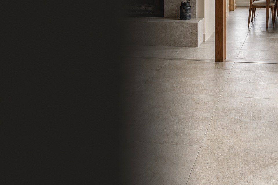 Detailed view for Tile installation in Burlington showing tile cuts, grout joints and surface transitions