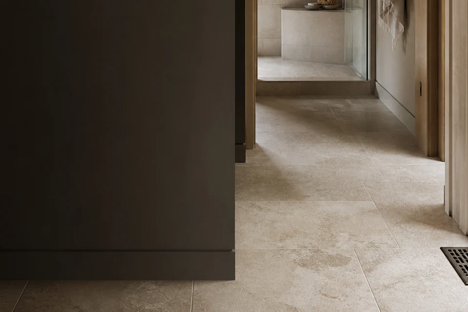 Tile detail showing tile cuts, grout joints and surface transitions