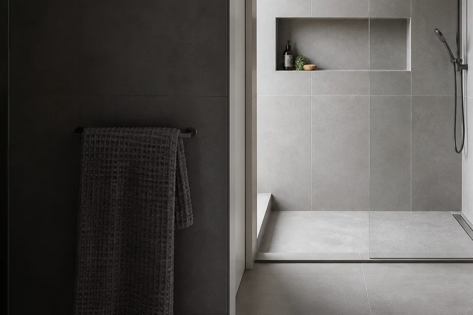 Tile detail showing tile cuts, grout joints and surface transitions