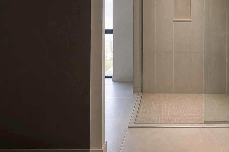 Tile detail showing tile cuts, grout joints and surface transitions