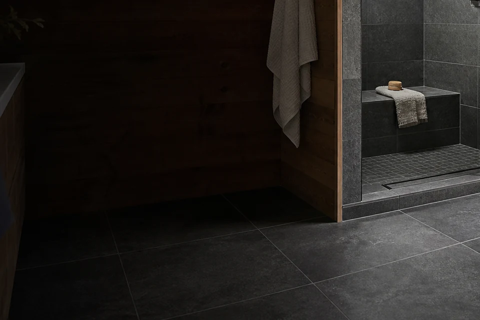 Tile detail showing tile cuts, grout joints and surface transitions