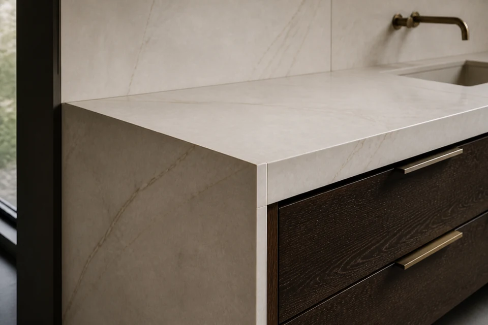 Tile detail showing tile cuts, grout joints and surface transitions