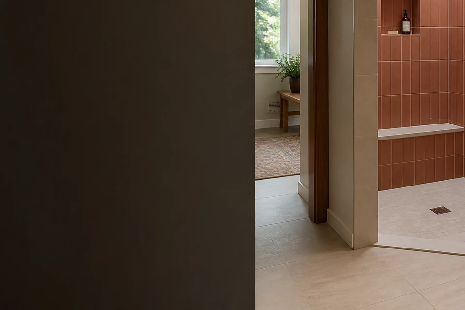 Tile detail showing tile cuts, grout joints and surface transitions