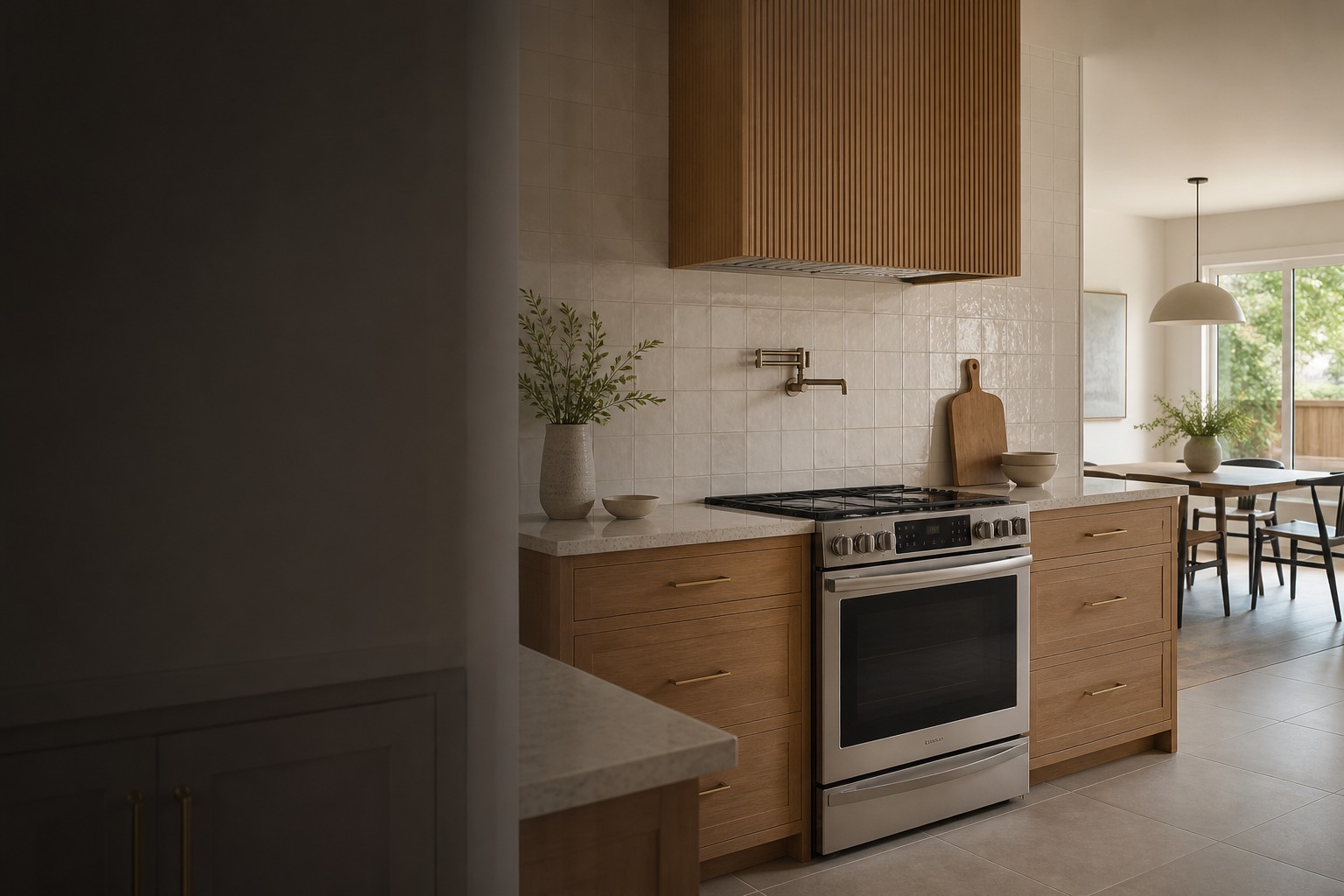 Tile installation in Brampton room view showing tile scale, joint layout and adjoining finishes