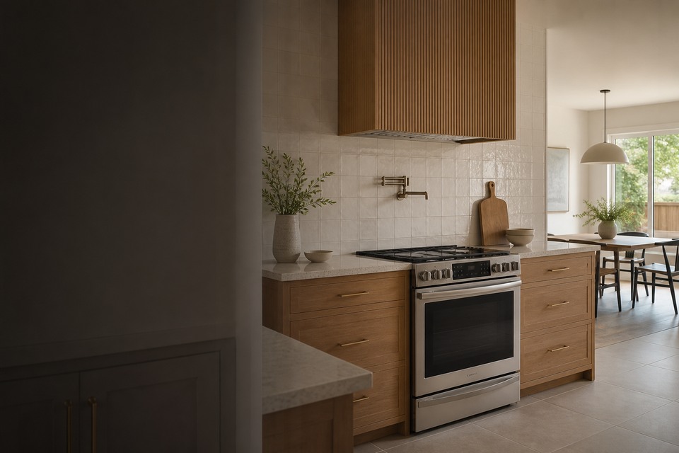 Tile installation in Brampton room view showing tile scale, joint layout and adjoining finishes