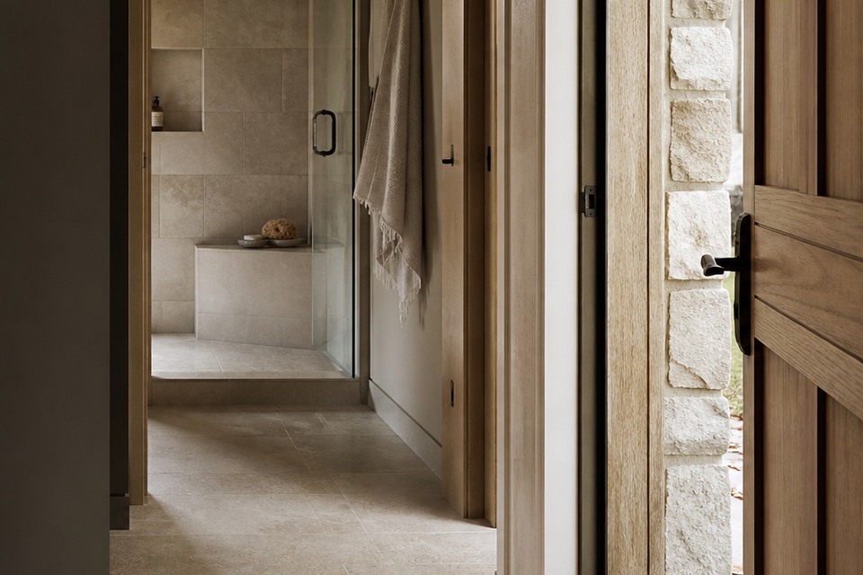 Detailed view for Tile installation in Caledon showing joint alignment, edges and changes of plane