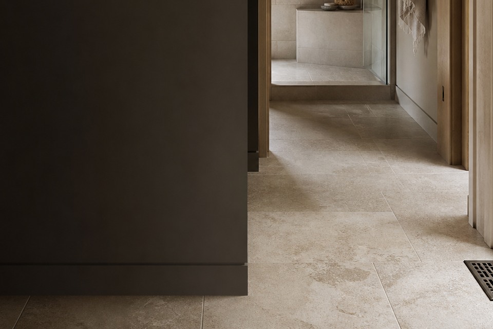 Detailed view for Tile installation in Caledon showing tile cuts, grout joints and surface transitions