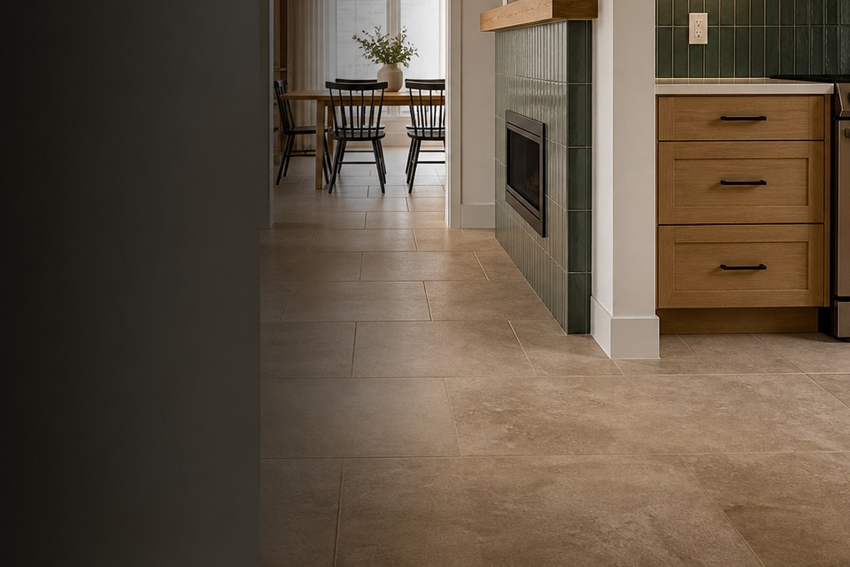 Detailed view for Tile installation in Grimsby showing tile cuts, grout joints and surface transitions