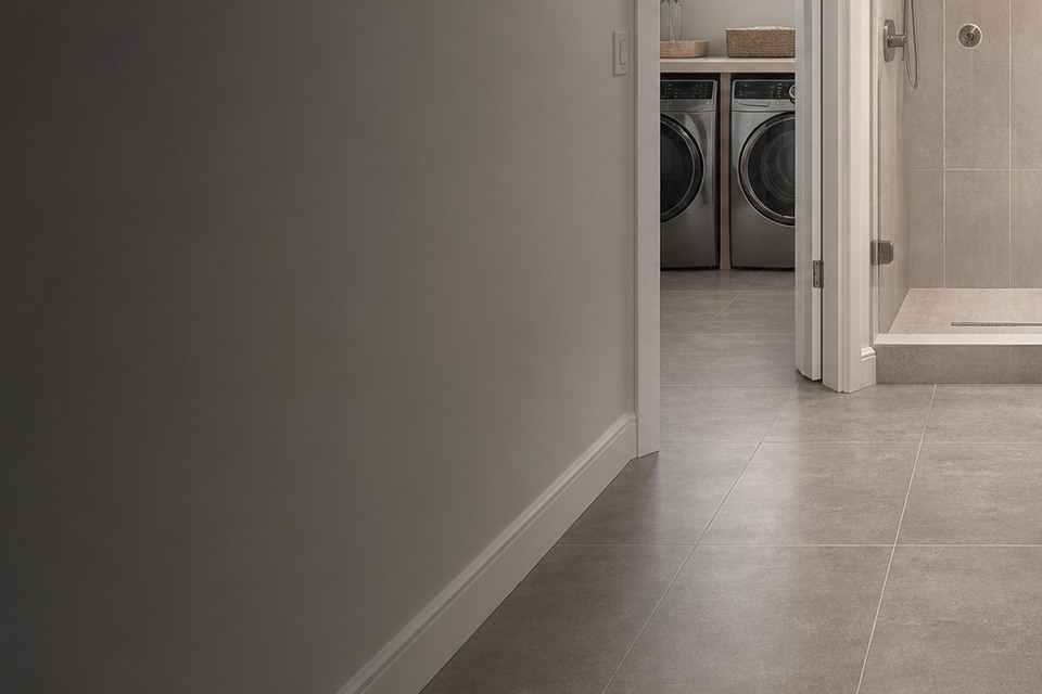 Detailed view for Tile installation in Scarborough showing tile cuts, grout joints and surface transitions