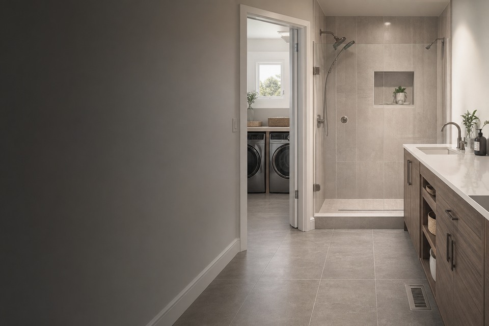 Tile installation in Scarborough room view showing tile scale, joint layout and adjoining finishes