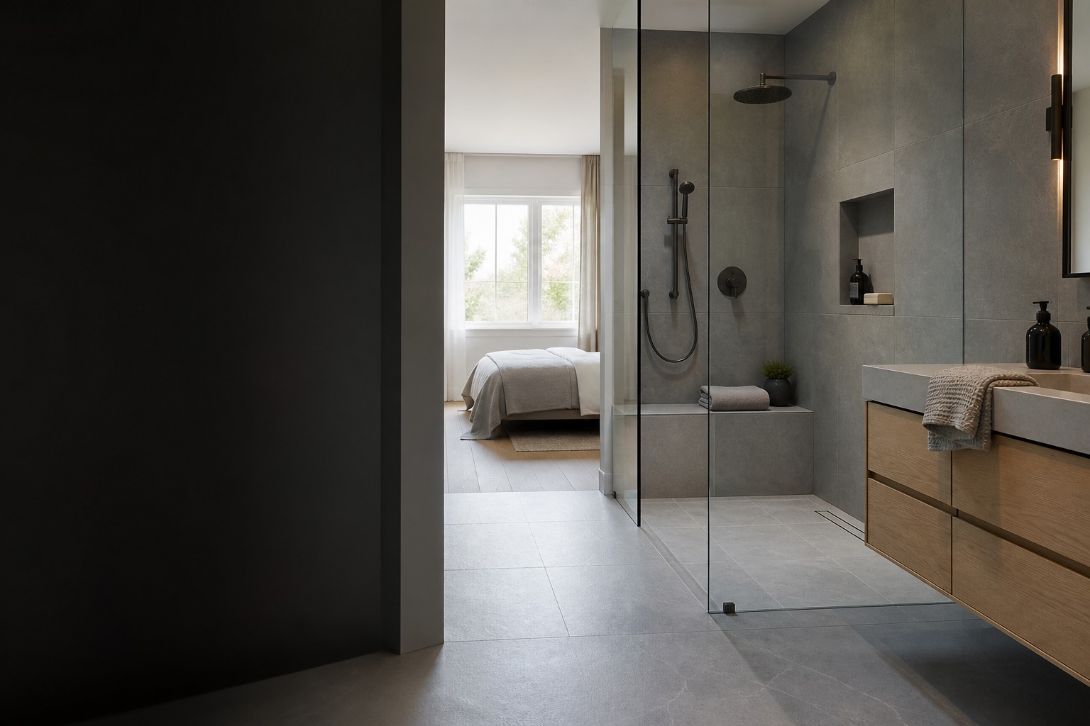 Tile installation in Whitby room view showing tile scale, joint layout and adjoining finishes